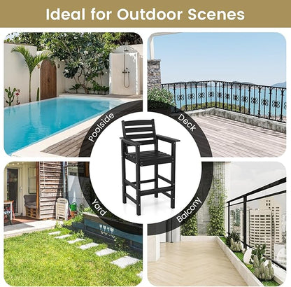 Giantex 29” Bar Stools Set of 2, HDPE Barstools w/Back, Armrests & Footrests, Max Load 330Lbs, Counter Height Bar Stools, Adirondack Chair for Patio Balcony Outdoor Bistro Set, Black