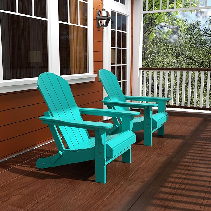 WO WESTIN OUTDOOR HDPE Laguna Outdoor Folding Poly Adirondack Chair (Set of 2), Turquoise