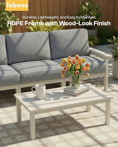 Patio Furniture Set, HDPE Outdoor Sofa Set with Gray Washable Cushions, Patio Conversation Sets for Lawn, Garden, Porch, Balcony & Deck, Durable Outdoor Sectional Furniture (White Frame)