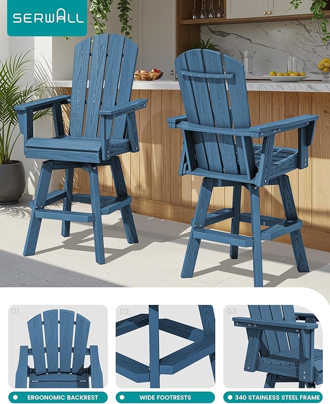 SERWALL 5-Piece Swivel Adirondack Bar Set, HDPE Swivel Bar Height Chairs Set of 4 with Bar Table - Photo 4