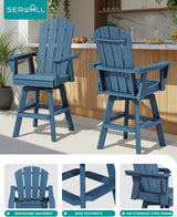 SERWALL 3-Piece Swivel Adirondack Bar Set, HDPE Swivel Bar Height Chairs Set of 2 with Bar Table - Photo 4