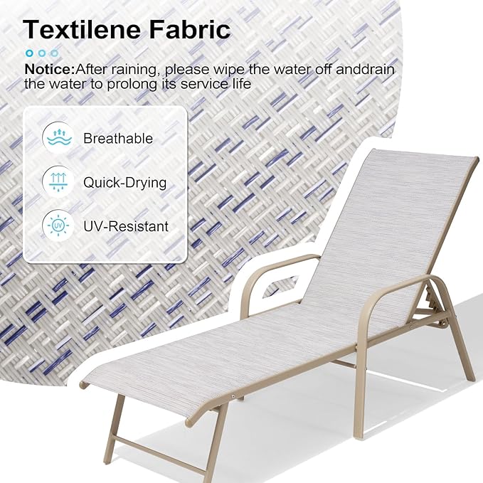 Crestlive Products Chaise Lounge Chair Outdoor with Armrests, Pool Lounge Chairs Set of 2, Aluminum Adjustable 5 Positions Sun Tanning Lounger for Patio, Poolside, Yard, Deck, Backyard (Mix Color)