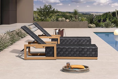 PURPLE LEAF Outdoor Chaise Lounge Set of 2, PU Leather Patio Lounge Chair Aluminum Pool Lounge Chairs with 5-Position Adjustable Backrest for Pool, Deck, Garden, Sunbathing, Black