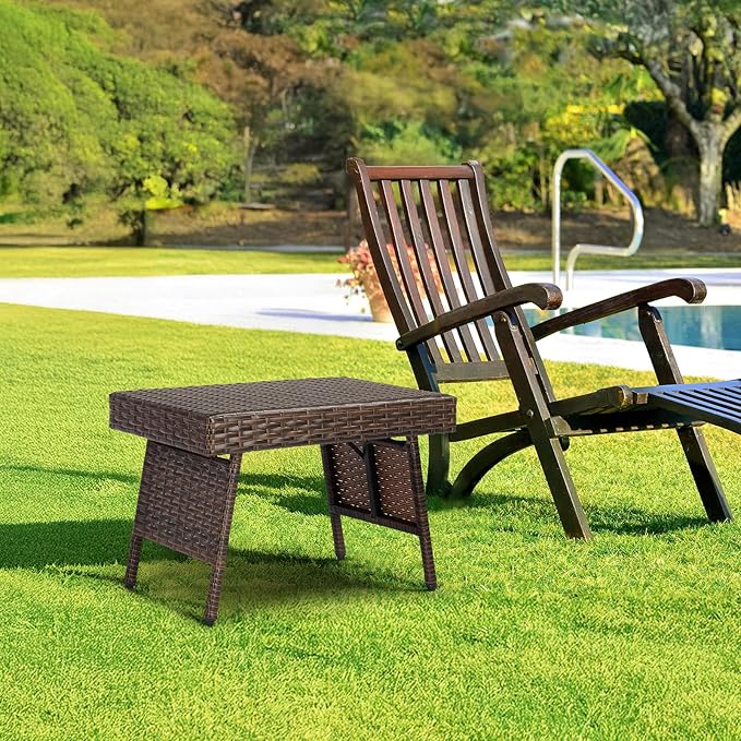 VINGLI Outdoor Folding Rattan Side Table, Portable Wicker End Table for Patio, Garden, Poolside, and Indoor Use - Photo 7