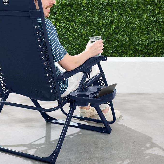 Best Choice Products Adjustable Zero Gravity Chair, Monochromatic Color Folding Patio Recliner w/Side Tray - Photo 2