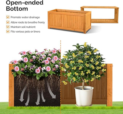 VINGLI Outdoor Wood Bench with Planter Boxes, 2-in-1 All-Weather Porch Bench Seat ＆ Open-Ended Wooden Raised Garden Bed, for Balcony Yard Patio (Rectangle)