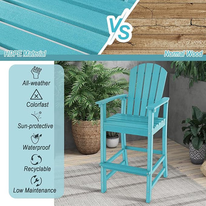 Giantex HDPE Outdoor Bar Stools - All Weather Tall Adirondack Chair with Armrest, Footrest, Load 360Lbs, 30-Inch Counter Height Bar Stool for Patio, Garden, Yard, Indoor Or Outdoor Use (1, Turquoise)