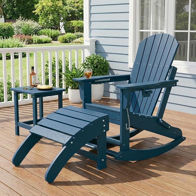 HDPE Adirondack Ottoman Foot Rest, Weather Resistant Outdoor Footstool for Adirondack Chair, Resin Patio Porch Poolside Lawn and Backyard Use
