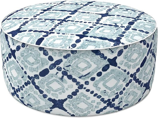LVTXIII Inflatable Stool Ottoman Footrest with Handle, Decorative Fade-Resistant Foot Stool, Indoor or Outdoor Pouf for Home Garden and Camping Use, 21x21x9, Boho Geometry Blue