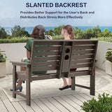 Outdoor Bench Weatherproof - HDPE 2-Person Garden Bench with Cup Holders, Bench Furniture with Backrest and Armrests - Photo 7