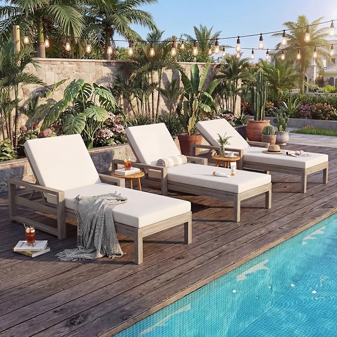 Outdoor Chaise Lounge Chair Set of 3, Patio Chaise Lounge Recliner with Adjustable Backrest - Photo 1