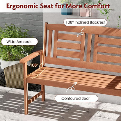 Byroce 2-Person Outdoor Bench, Solid Wood Patio Loveseat with Comfy Backrest & Armrest, Heavy Duty Garden Bench for Outdoors Backyard, Park, Balcony & Front Porch, Teak Oil Rubbed (Vertical Slat)