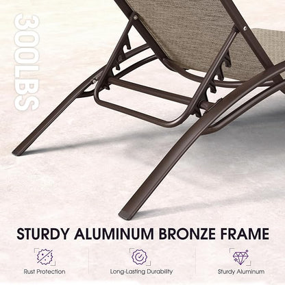 PURPLE LEAF Outdoor Chaise Lounge Chair Set of 3 Patio Pool Lounger Bronze Aluminum Chairs with Side Table Adjustable Tanning Recliner for Outside Backyard Yard Deck Balcony Beach Ivory Granite