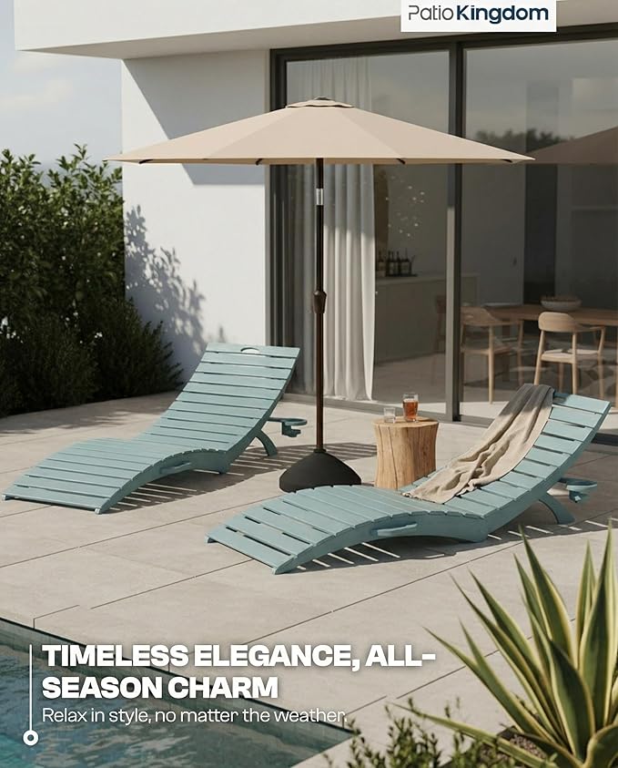 in-Pool Lounge Chairs Set of 2, Folding HDPE Pool Chairs Anti-Floating No Sandbags with Cup Holder & Handles - Photo 7