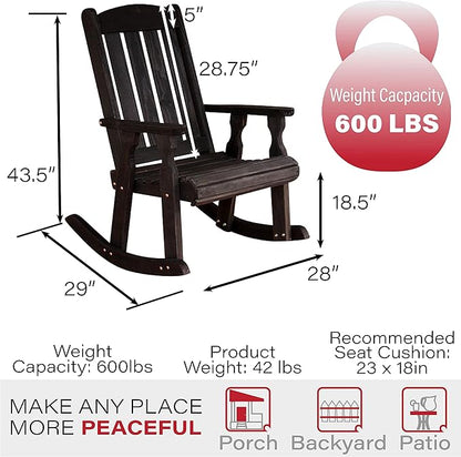 Amish Heavy Duty 600 Lb Mission Pressure Treated Rocking Chair (Semi-Solid Black Stain)