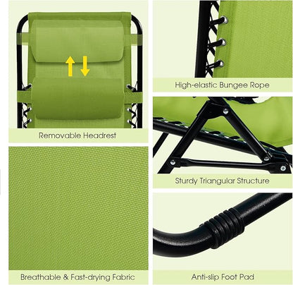 Goplus Zero Gravity Lounge Chairs, 160°Adjustable Folding Recliner w/Pillow and Cup Holder, 350LBS Comfy Outdoor Lounge Chairs for Patio, Lawn, Yard & Camp(1, Green)