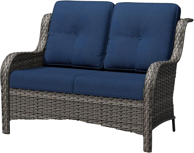 Wicker Patio Loveseat, 2 Seat Outdoor Couch with Thickened Olefin Cushions, High Back and Deep Seating - Photo 1