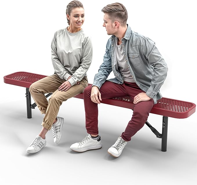 Heavy-Duty Outdoor Metal Bench, Thermoplastic-Coated, Inground, Weatherproof, Commercial-Grade for Parks, Gardens - Photo 1
