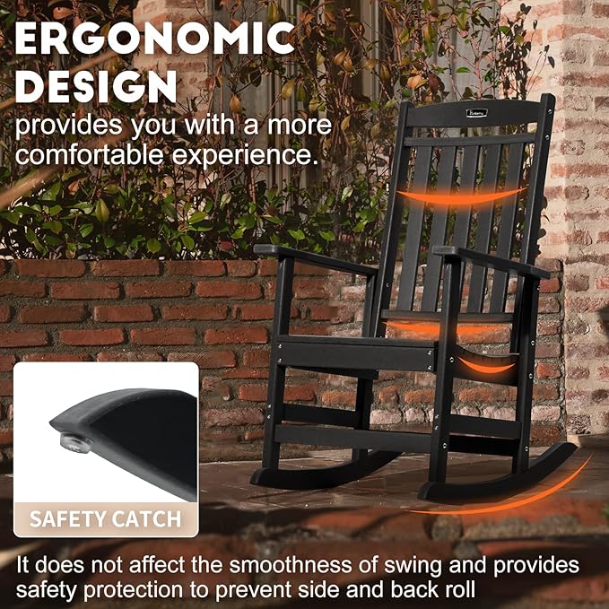 FUNBERRY Outdoor Rocking Chairs, HDPE All Weather Poly Lumber Rocker, High Back Patio Rockers Easy Assembly