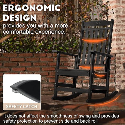 FUNBERRY Outdoor Rocking Chairs Set of 4, HDPE All Weather Poly Lumber Rocker, High Back Patio Rockers Easy Assembly