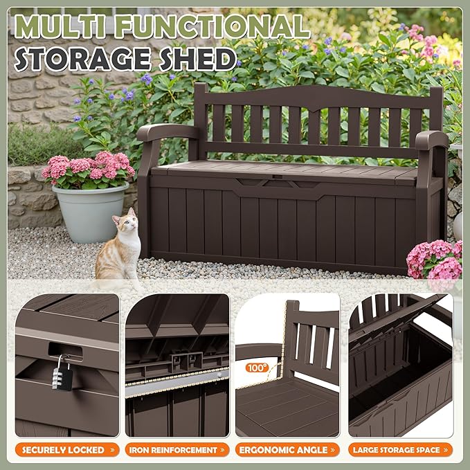 Homall 75 Gallon Outdoor Storage Benches Lockable Deck Box with Waterproof and UV Resistant - Photo 6