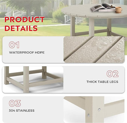 Costaelm Patio Conversation Table, Tatio Accent HDPE Outdoor Weather Resistant, Round Outdoor Porch Balcony Patio Drink Tables for Outside, Pool, Backyard, Sand