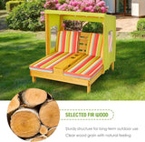 Costzon Kids Lounge Chair Outdoor, Wood Double Seat Chaise Lounge with Canopy, Cup Holders, Cushion, Backrest Recliner - Photo 8