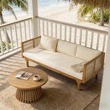 Merax Outdoor Acacia Wood Conversation Set - Patio 3-Seat Loveseat Sofa w/Coushion and Round Coffee Table for Backyard - Photo 3
