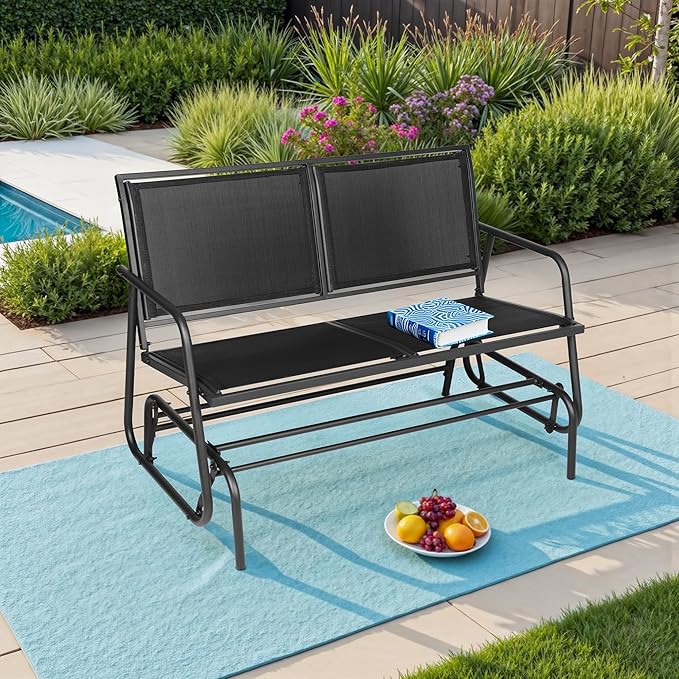 2-Person Outdoor Glider Bench - Patio Loveseat Swing Chair with Textilene Fabric & Powder-Coated Steel Frame - for - Photo 3