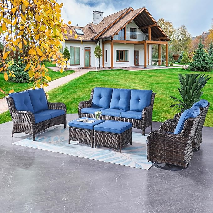 Rilyson Wicker Patio Furniture Set - 6 PC Rattan Outdoor Sectional Conversation Sets with 2 Rocking Swivel Chairs - Photo 7