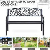 50" Outdoor Welcome Bench, Metal Garden Bench with Slatted Seat, Patio Bench with Backrest and Armrests for Park, Porch - Photo 8