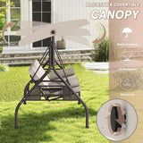 3 Seat Outdoor Porch Swing Chair, Adjustable Canopy Swing Bench, Convertible Backrest Swing Bed with Thicken Cushions - Photo 6
