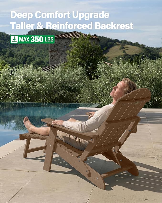 YEFU Adjustable Adirondack Chair with Retractable Ottoman Set of 6,Folding Adirondack Chair with Cup-Holder, Outdoor Chairs with Footrest,Weather Resistant Fire Pit Chairs,for Patio Lawn