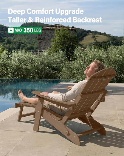 YEFU Adjustable Adirondack Chair with Footrest, 5-Level Adjustable Adirondack Chair with Retractable Ottoman & Cup Holder, Folding Adirondacks Chairs Use for Outdoor, Pool, Patio, Fire Pit