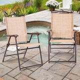 Giantex Set of 2 Patio Folding Chairs, Outdoor Patio Dining Chairs w/Armrest, Sling Back, Metal Frame - Photo 2