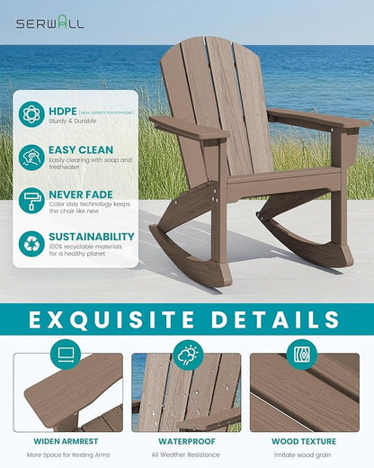SERWALL Outdoor Adirondack Rocking Chairs Set of 2, All-Weather HDPE Adirondack Rocker Chair, Front Porch Rocker Chairs for Patio Lawn Porch Deck, Coffee