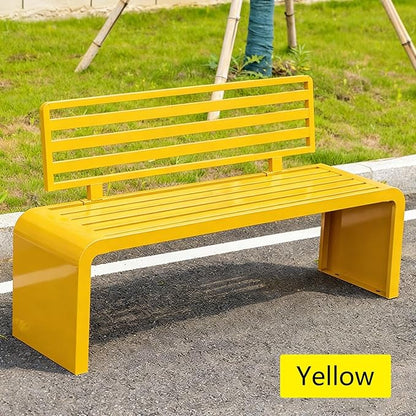Metal Garden Bench, Outdoor Benches Weatherproof 100/120/150/180 Cm Patio Bench with Backrest, Park Benches Seat for Outside Picnic Yard Front Porch Outdoor Furniture Deco(Yellow,120 cm/47.24 in)