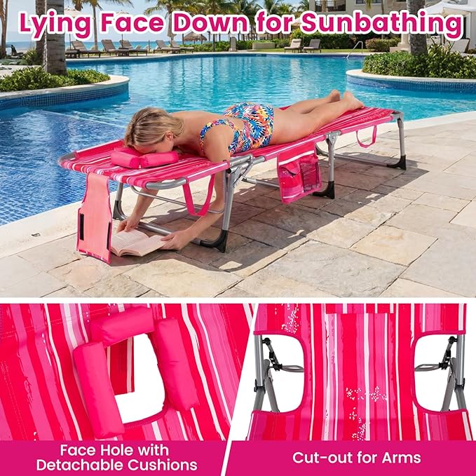 Giantex Face Down Tanning Chair, Folding Beach Lounge Chair w/ 4-Position Adjustable Backrest - Photo 8