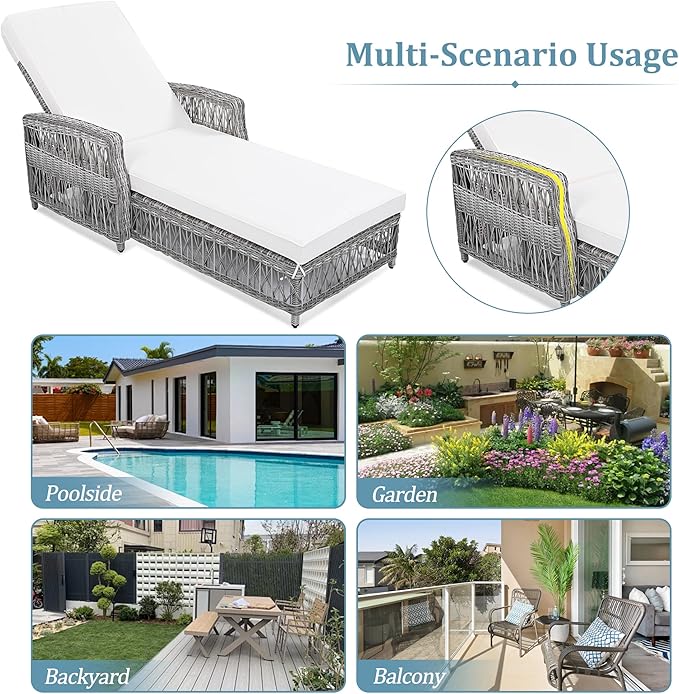 SOFTSEA Patio Chaise Lounge Set of 2, 4-Postion Chaise Lounge with Adjustable Backrest - Photo 5