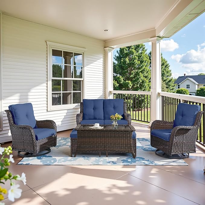 Belord 6 Piece Wicker Patio Furniture Set, Outdoor Swivel Rocker Chairs Set of 2 with Ottomans and Loveseat - Photo 1