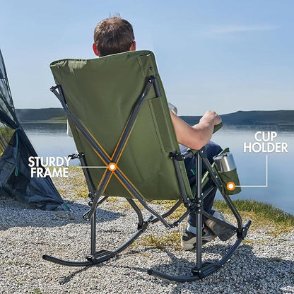 PORTAL Oversized Folding Rocking Camping Chair Portable Outdoor Rocker with High Back Hard Armrests Carry Bag, Supports 400 lbs