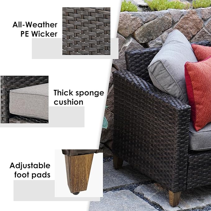 Grand patio Outdoor Furniture, Patio Wicker Sectional Sofa Modular Furniture Set Single Sofa Chair with Thick Cushions and Frame for Deck Porch Poolside Garden