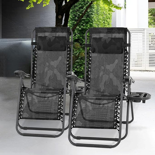 Athena Collection Zero Gravity Outdoor Lounge Chair Set of 2, 25" Width Pool Lounge Lawn Chairs Reclining, Outdoor Chaise with Cup Holder for Beach Patio Backyard Outside, Camouflage