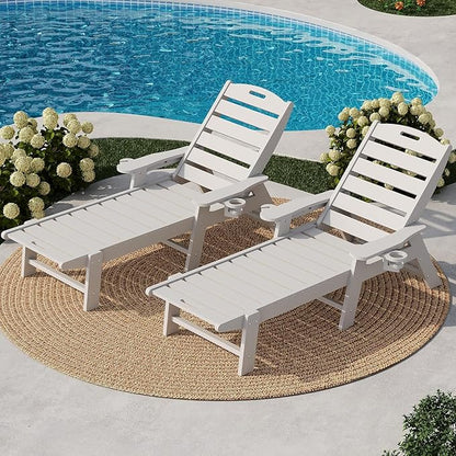 Garvee Oversize 5-Position HDPE Outdoor Chaise Lounge Chair Without Rolling Wheels – Pool Lounge for Patio, Beach & Camping
