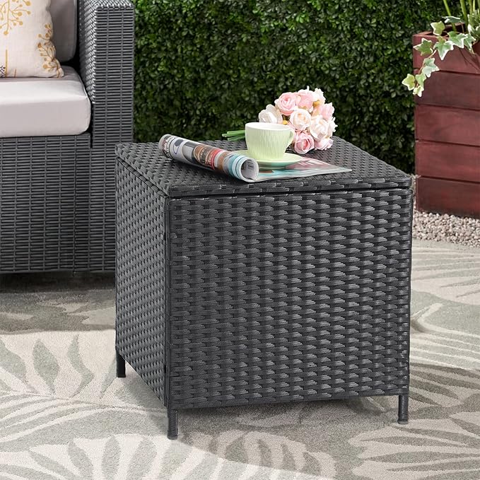 Verano Garden Outdoor Wicker Side Table Set of 2, Small Storage Rattan Wicker End Table - Photo 6
