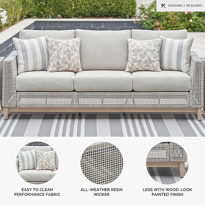 Signature Design by Ashley Seton Creek Cottage Nuvella Weather Resistant Fabric Outdoor Sofa with Cushion and 4 Throw - Photo 4