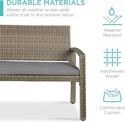 Best Choice Products Outdoor Bench 2-Person Wicker Garden Patio Benches Seating Furniture for Backyard, Porch w/Seat Cushion, 700lb Capacity - Cement Gray/Taupe