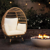 Oversized 360° Swivel Rattan Egg Chair for Adult, Indoor Outdoor Patio Large Wicker Egg Chair with Overstuffed Cushions - Photo 8