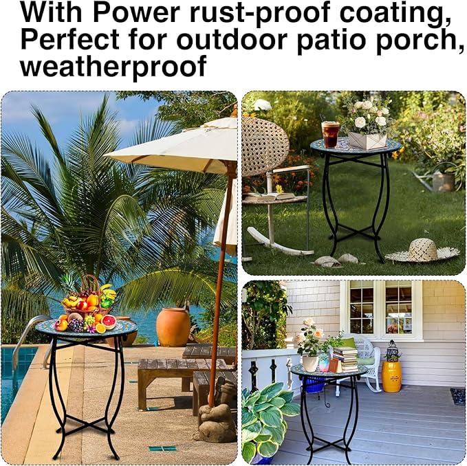 Indoor Outdoor Small Metal Round Side Table, Versatile 14 Inch Round Metal End Table for Patio Balcony Yard Porch Garden, Anti-Rust Waterproof Accent Table for Indoor Outdoor Use, Easy Assembly