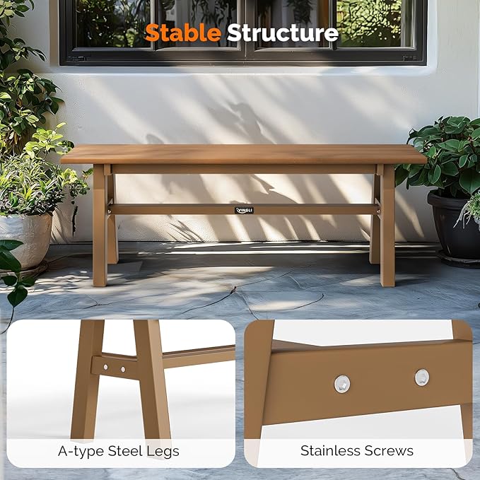 VINGLI 47” Outdoor Bench Garden Bench HDPE Porch Bench w/Metal Legs, Poly Lumber Patio Bench - Photo 5
